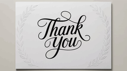Elegant “Thank You” Card — Black Script Typography Surrounded by Laurel Wreath on White Background Symbolizing Gratitude and Appreciation © Mushtaq