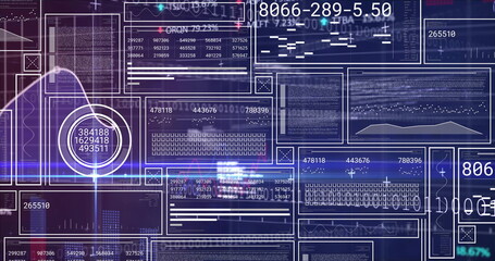 Displaying data panels showing numeric data on dashboard, with circular gauge and binary code