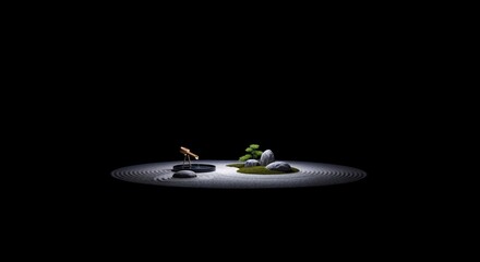 Zen Garden Meditation: Miniature Landscape with Telescope in Tranquil Setting