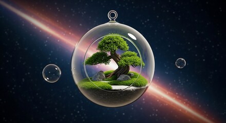 Zen in Space: A Bonsai Tree in a Terrarium Drifts Through the Cosmos