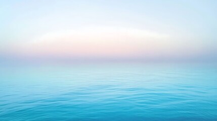 Obraz premium Serene ocean vista with soft pastel sky at sunrise, tranquil seascape background with calm water