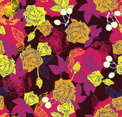 Floral seamless repeat with roses and leaves