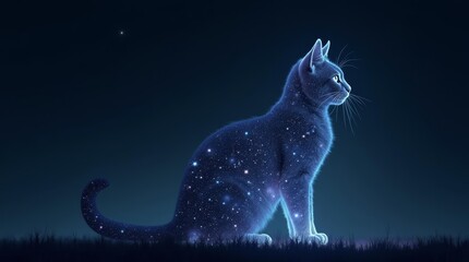 Surreal cat constellation glowing in starry sky, perfect for fantasy banner or pet-themed design