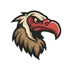 Graphic illustration of a powerful vulture head design with sharp features and bold colors