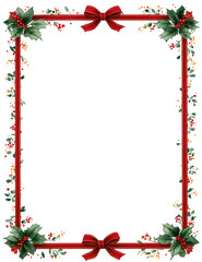 Christmas frame with red ribbon and holly