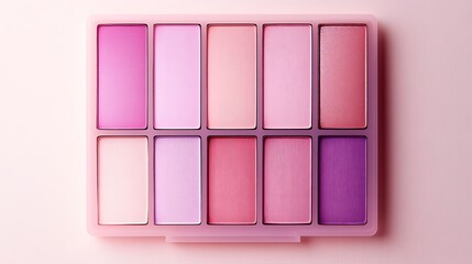 Palette of pink blush shades for makeup application and cosmetic beauty routines, flat lay
