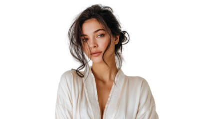 Brunette Woman in Robe on Transparent Background