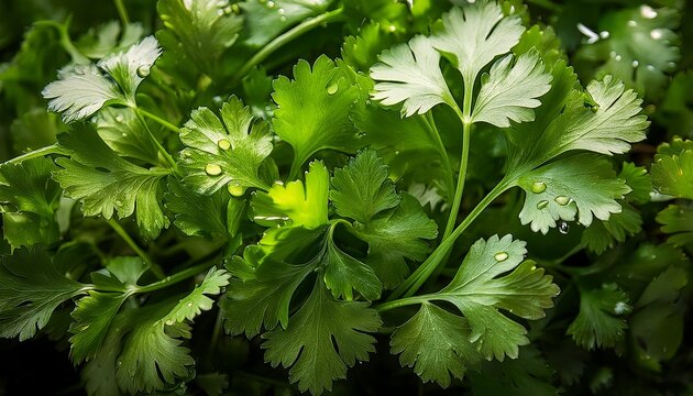 fresh green coriander leaves captured up close highlighting their texture and freshness the leaves are vibrant creating a refreshing aesthetic