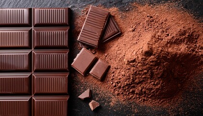 dark chocolate and cocoa powder on stone background food photography chocolate texture cocoa powder dark chocolate