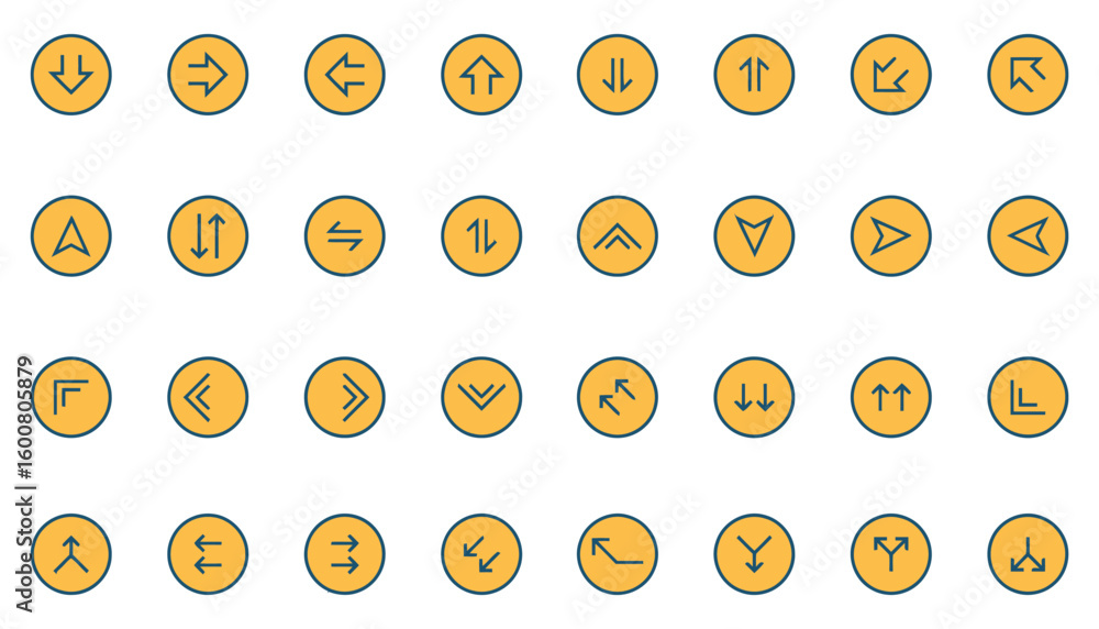 Poster collection of circular icons featuring various directional arrows and symbols