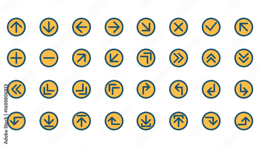 Poster collection of circular icons featuring various arrow directions and symbols