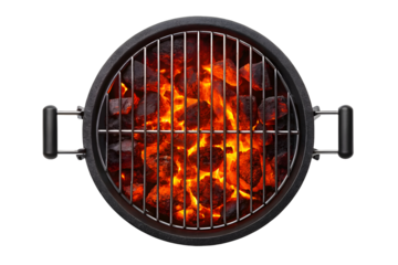 Grill and fire coals top view isolated on white or transparent background