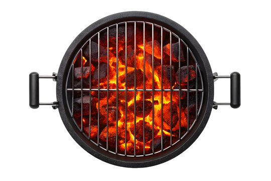 Grill and fire coals top view isolated on white or transparent background
