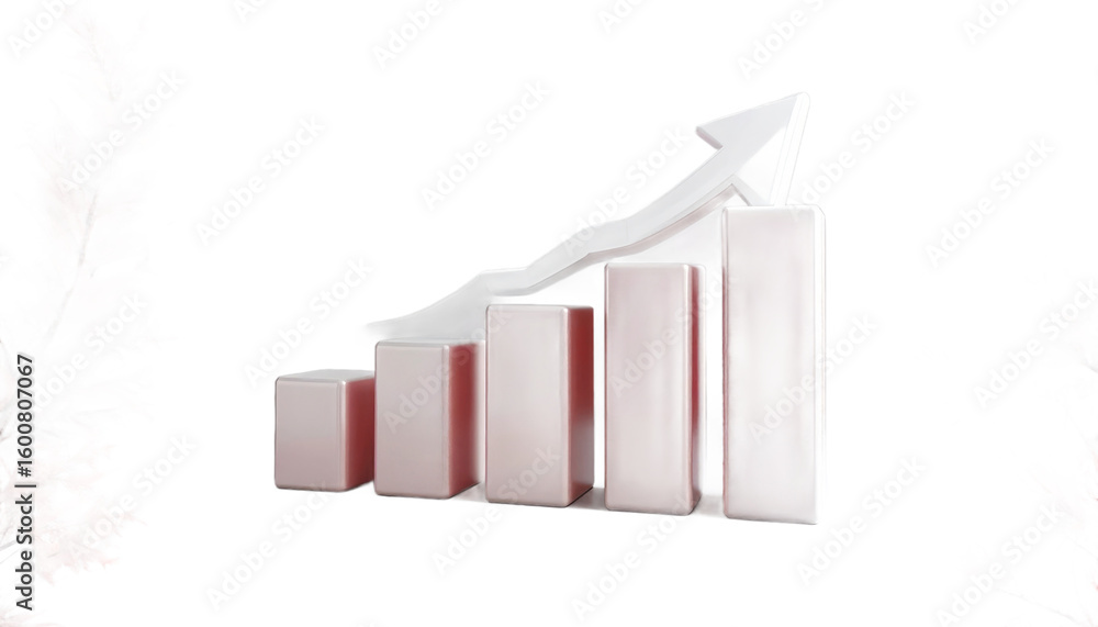Poster rising bar graph with upward arrow and red foliage graphic on transparent background