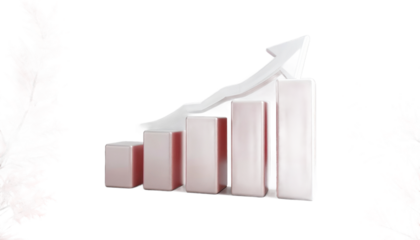 Rising Bar Graph With Upward Arrow And Red Foliage Graphic On Transparent Background