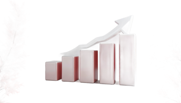 Rising Bar Graph With Upward Arrow And Red Foliage Graphic On Transparent Background