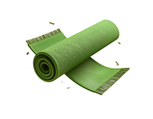 Rolled Green Mat with Fringe Detail on Transparent Background for Wellness Practices