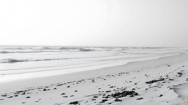 Fototapeta High-resolution black and white stock photo timeless and elegant beach scene, commercial quality, professional lighting, classic aesthetic