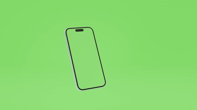 Animated 2k video of a cell phone rotating up and sideways on a green screen background