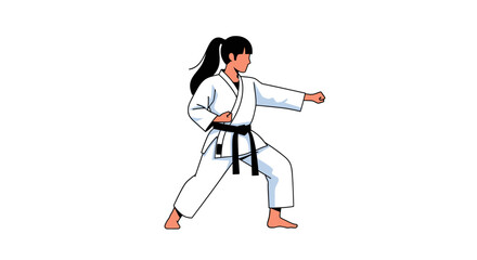 Fototapeta premium Focused female karate practitioner demonstrating precision punch technique with determined concentration and unwavering stance for self-defense art