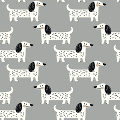 Cute dachshund pattern. Hand drawn seamless texture with dogs. Vector illustration