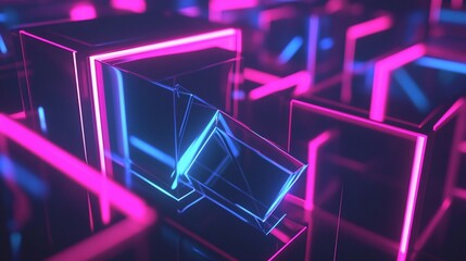 Abstract glowing cubes in vibrant pink and blue geometric arrangement