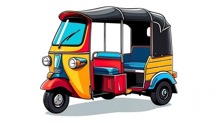 Colorful Cartoon Auto Rickshaw with Blue and Yellow Stripes