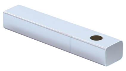 Light gray rectangular, isometric container with a centered, dark circle