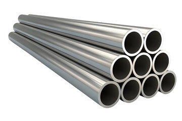 Stainless steel pipes isolated on white or transparent background