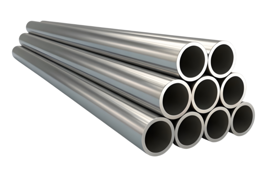 Stainless steel pipes isolated on white or transparent background