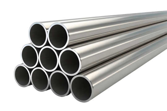 Stainless steel pipes isolated on white or transparent background