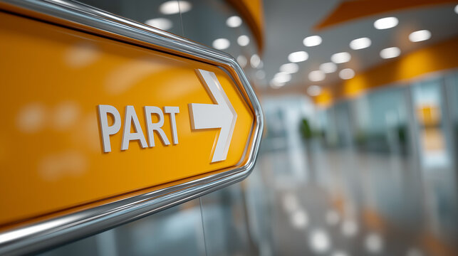 Directional Insight: A vibrant signpost directs the viewer towards a specific part, embodying clarity and purpose within a modern architectural space.