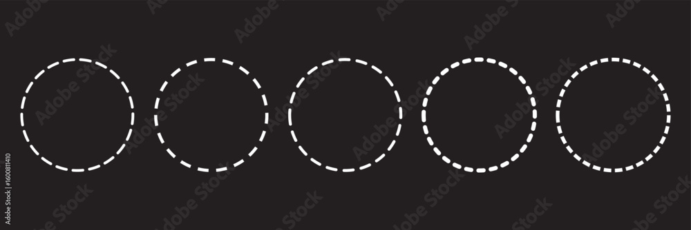 Fototapete set of circle shapes with dashed lines. dotted geometric round figures isolated on white background.