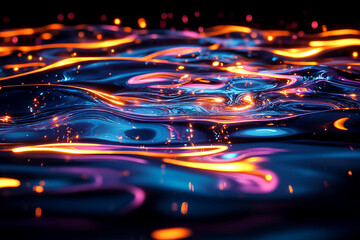Threads of light folding and unfolding like dynamic waves in an abstract aquatic storm with flowing energy and luminous motion