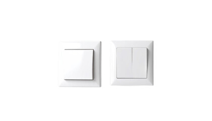 Two White Electrical Switches Isolated on Transparent Background Showcasing Minimal Design Elements