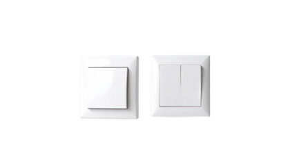 Two White Electrical Switches Isolated on Transparent Background Showcasing Minimal Design Elements