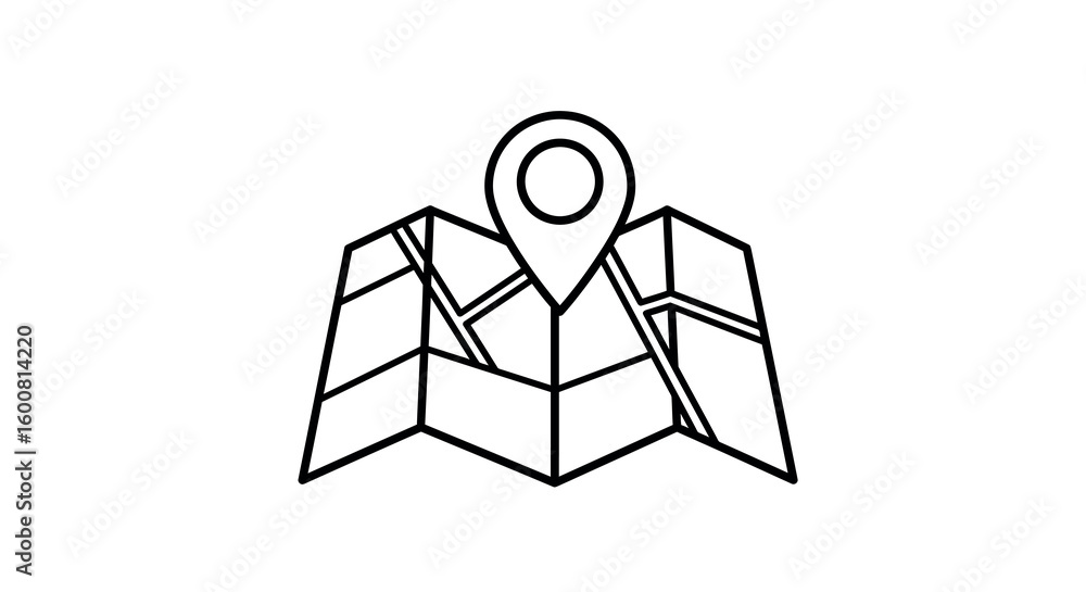 Poster minimalist linear map icon with location pin for navigation and travel