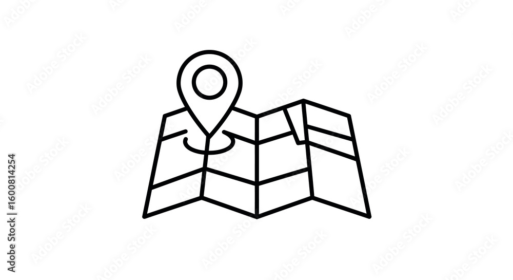 Poster simple linear map icon with location marker for navigation and gps applications