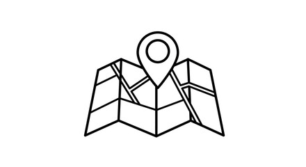 Minimalist linear map icon with location pin for navigation and travel