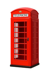 Classic red british telephone booth isolated on transparent background