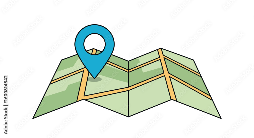 Poster simple colorful map with pin icon for navigation and travel themes