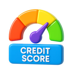 3d credit score meter with colorful gauge isolated on transparent background