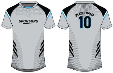 Sports jersey t shirt design concept vector template, Abstract Halftone pattern Raglan Round neck tees football jersey concept with front and back view for Cricket, soccer, Volleyball, Rugby uniform