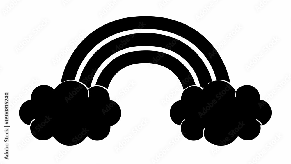 Poster black silhouette of a rainbow with three arches ending in two clouds on a white background image vie