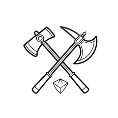Crossed Axes and Shovel – Woodcutting and Camping Tools

