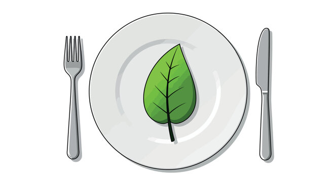 Minimalist dining concept with leaf on plate - Powered by Adobe