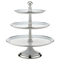 A three-tier cake stand, empty. Isolated on a transparent background