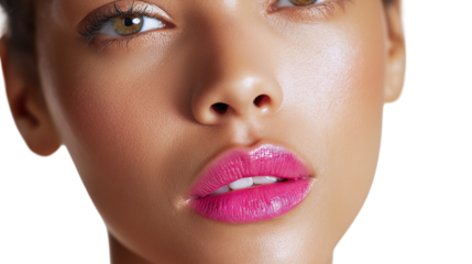 Close-up of Woman with Pink Lipstick and Smooth Skin