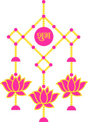 Traditional Indian Toran Decoration with Lotus, Om and Shubh Text – Festive Vector Design | Wedding Decorations with flowers