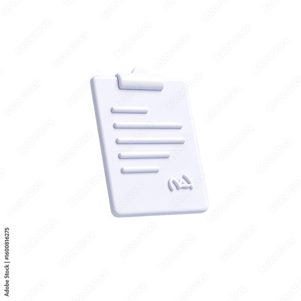 Poster white clipboard with a document and signature on transparent background 3d render illustration